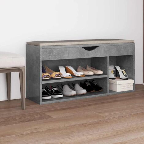 Banc à chaussures,Meuble d’entrée,Banc d'entrée avec coussin Gris béton 104x30x49cm Aggloméré VDVM263082 (1/5)