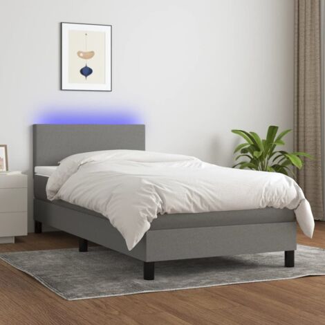 Lit adulte - Sommier tapissier avec matelas et LED - Sommier pour Adulte et Enfant - Gris foncé 90x190cm Tissu XJDT548430 (1/5)