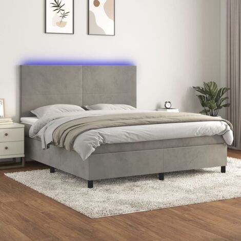 Lit Adulte - Sommier tapissier matelas et LED - Ensemble de lit tapissier - Chambre Intérieur Gris clair 180x200 cm Velours XRKJY9089718 (1/5)