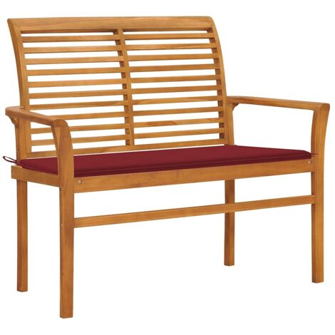 Banc de jardin Banquette de jardin Siège/Chaise avec coussin rouge bordeaux 112 cm Teck massif BTEB18348 (1/5)