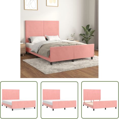 Lit adulte avec tête de lit pour Couchage,Cadre de lit Rose 140x200 cm Velours -BV48565 (1/5)