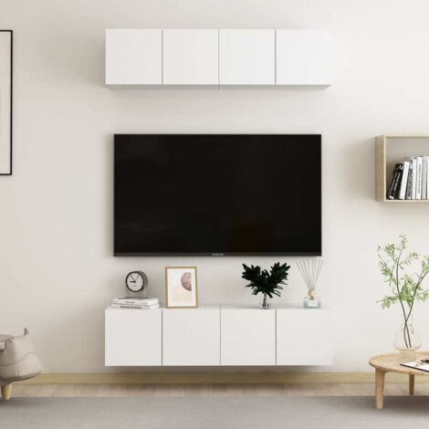 4 pcs Meubles TV Banc TV Meuble de Rangement Blanc 60x30x30 cm Aggloméré HUIBU687221 (1/5)
