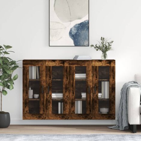 Lot de 2 Armoires murales,Armoire de rangement,Armoire suspendue chêne fumé bois d'ingénierie CNEI946175 (1/5)