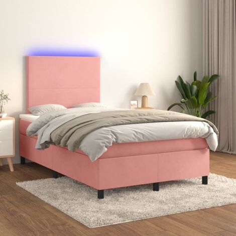 Sommier tapissier avec matelas et LED Sommier pour Adulte et Enfant Lit adulte Rose 120x200cm Velours XRKJY9083301 (1/5)