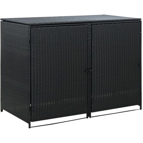 Abris pour poubelle double,Cache poubelle Résine tressée Noir 148x80x111 cm - FR73241 (1/5)