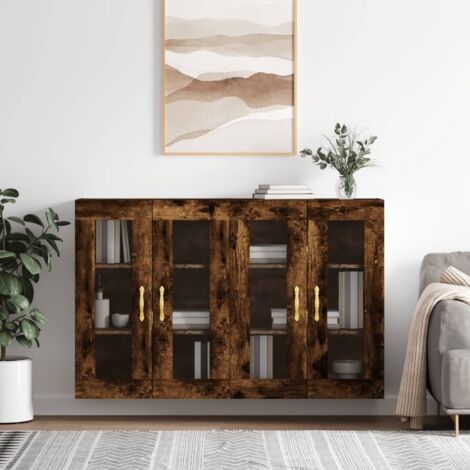 Lot de 2 Armoires murales,Armoire de rangement,Armoire suspendue chêne fumé bois d'ingénierie CNEI346721 (1/5)