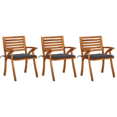 3 pcs Chaises à dîner de jardin Chaises à manger de jardin Fauteuil de jardin avec coussins Acacia massif DHNET1848704 (1/5)