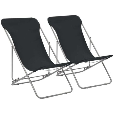 Lot de 2 Chaises de plage pliables Bain de soleil Fauteuil de plage Acier et tissu oxford Noir BSRHS512248 (1/5)