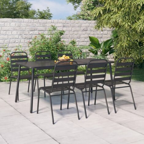 7 pcs Ensemble de salle à manger de jardin Salon de jardin Mobilier de salle à manger anthracite acier RJTRX212833 (1/5)