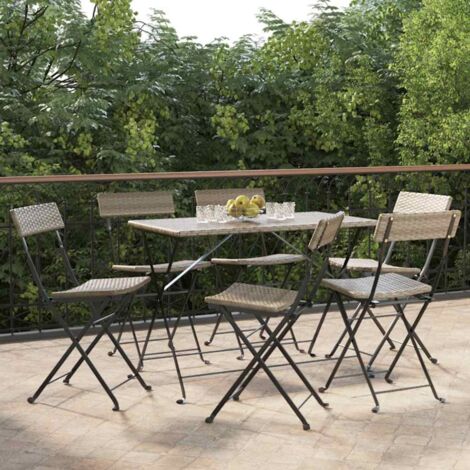 6 pcs Chaises de bistrot pliantes Chaises de café Fauteuil de jardin Gris Résine tressée et acier BSRHS623620 (1/5)