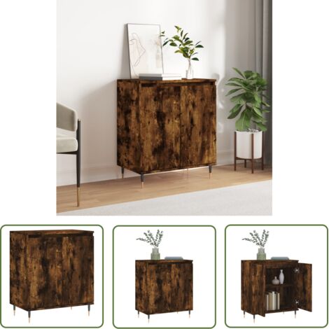 The Living Store Buffet Chêne fumé 60x35x70 cm Bois d'ingénierie - Buffet - Meuble De Rangement - Armoire - Commode - Mobilier (1/5)