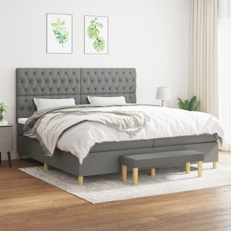 Lit Adulte - Lit à sommier tapissier avec matelas- Lit double - Meuble de Chambre à Coucher Gris foncé 200x200cm Tissu CNIS5672717 (1/5)