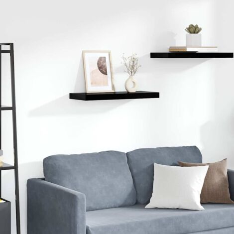Étagère murale flottante Étagère suspendue Noir brillant 60x23,5x3,8 cm MDF BRZH164338