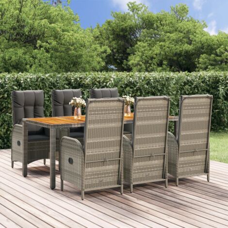 7 pcs Mobilier à dîner de jardin Ensemble table et chaise de jardin et coussins gris rotin RTITTK19591 (1/5)