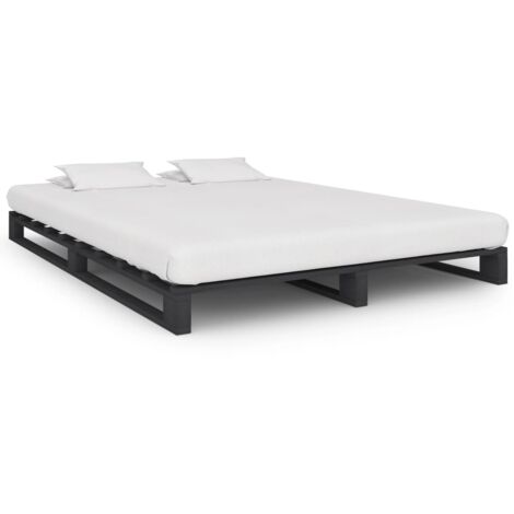 Lit adulte Cadre de lit Facile à monter pour Adultes, Adolescents, Enfants de palette Gris Bois de pin massif 120 x 200 cm BNDET9032031 (1/5)