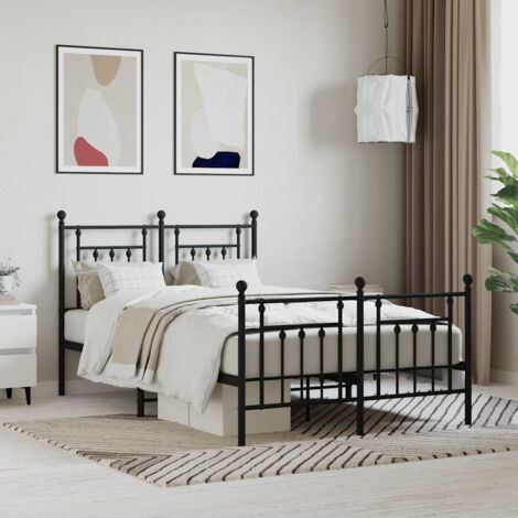 Lit adulte avec tête de lit/pied de lit, Lit double Cadre de lit métal noir 120x200 cm MEMV105992 (1/5)
