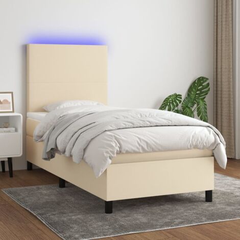 Sommier tapissier avec matelas et LED - Sommier pour Adulte et Enfant - Lit adulte - Crème 90x190 cm Tissu VSGS560314 (1/5)