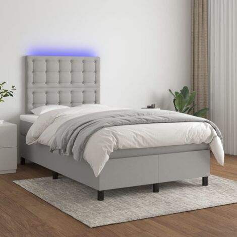 Lit Adulte - Sommier tapissier matelas et LED - Ensemble de lit tapissier - Chambre Intérieur - Gris clair 120x200 cm Tissu VSGS984975 (1/5)
