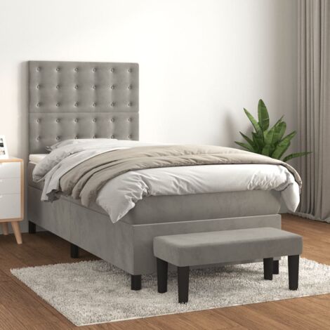 Lit simple Lit à sommier tapissier avec matelas Lit Adulte Meuble de Chambre à Coucher Gris clair 80x200 cm Velours XRKJY4139705 (1/5)