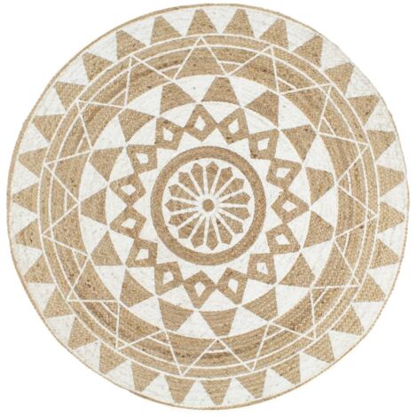 Tapis fait à la main Jute avec imprimé，Tapis de Salon，Cuisine，Bureau blanc 90 cm DVNEI579151 (1/5)
