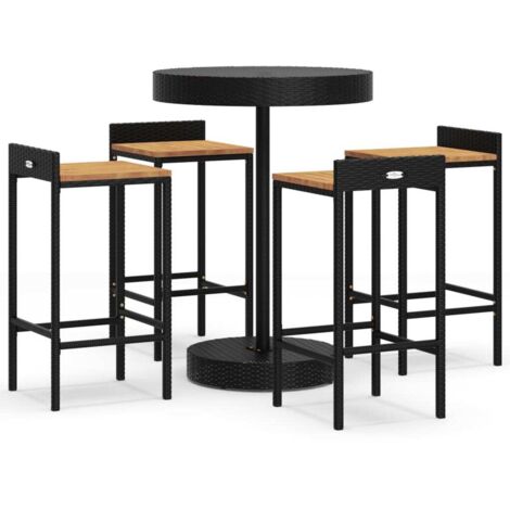 5 pcs Ensemble de bar jardin  Meuble de Jardin/bistro  Ensemble table et chaises noir poly rotin/bois massif acacia DEJDX97104 MaisonChic (1/5)