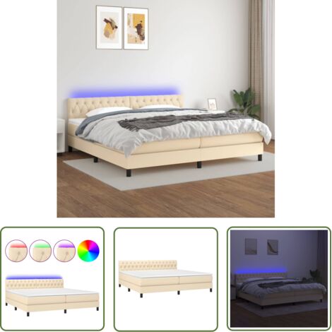 The Living Store Sommier à lattes de lit et matelas et LED Crème 200x200cm Tissu - Sommier Tapissier - Lit Plateforme - Lit Avec Led - Matelas À Ressorts Ensachés - Têted Lit Ajustable (1/5)