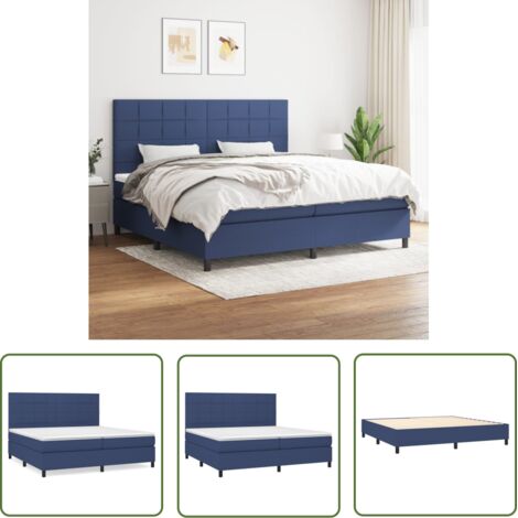 The Living Store Sommier à lattes de lit avec matelas Bleu 200x200 cm Tissu - Lit Plateforme - Lit Double - Matelas À Ressorts Ensachés - Literie - Chambre À Coucher (1/5)
