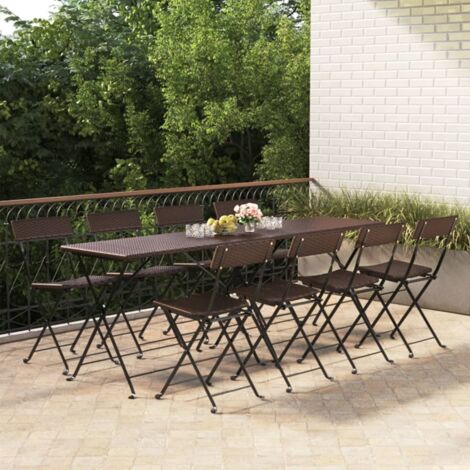 8 pcs Chaises de bistrot pliantes Chaises de café Fauteuil de jardin Marron Résine tressée et acier BSRHS248020 (1/5)