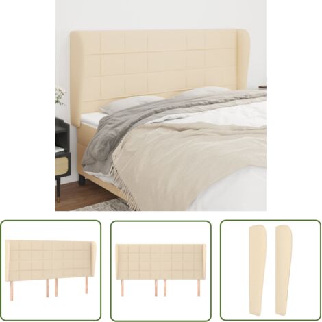 The Living Store Tête de lit avec oreilles Crème 163x23x118/128 cm Tissu - Tête De Lit - Têtière De Lit - Literie - Meuble De Chambre - Décoration Chambre (1/5)