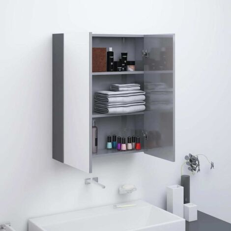 Armoire à miroir de salle de bain Cadre de miroir Meuble de rangement 60x15x75 cm MDF Gris brillant RTJEX335696 (1/5)