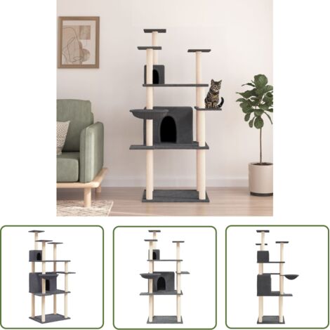 The Living Store Arbre à chat avec griffoirs en sisal Gris foncé 166 cm - Arbre À Chat - Meuble Pour Chat - Tour Pour Chat - Griffoir Chat - Peluche Chat (1/5)