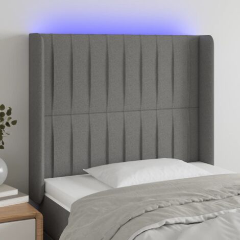 Tête de lit avec lumière LED,Panneau de lit,Décoration murale Gris foncé 93x16x118/128 cm Tissu XJDT817167 (1/5)