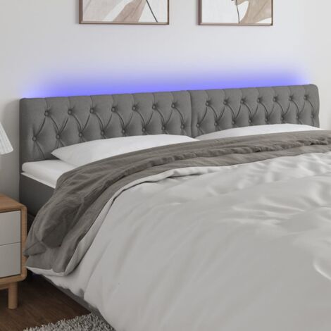 Tête de lit avec lumière LED,Panneau de lit,Décoration murale Gris foncé 180x7x78/88 cm Tissu XEJZT168587 (1/5)