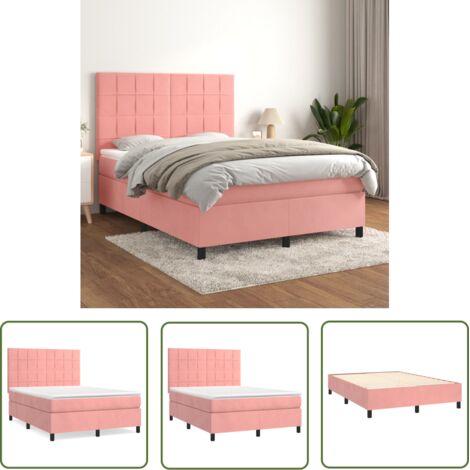 The Living Store Sommier à lattes de lit avec matelas Rose 140x190 cm Velours - Lit Plateforme - Lit Double - Lit Velours - Lit Design - Literie (1/5)