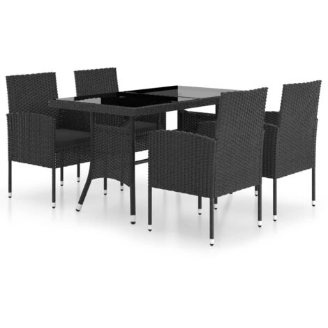 5 pcs Ensemble à dîner de jardin Table et Chaises de Salle à Manger Résine tressée Noir -50015 (1/5)