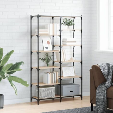 Bibliothèque Étagères de livres Meuble de Rangement chêne sonoma 100x32x170cm bois d'ingénierie et fer BZREH6992453 (1/5)