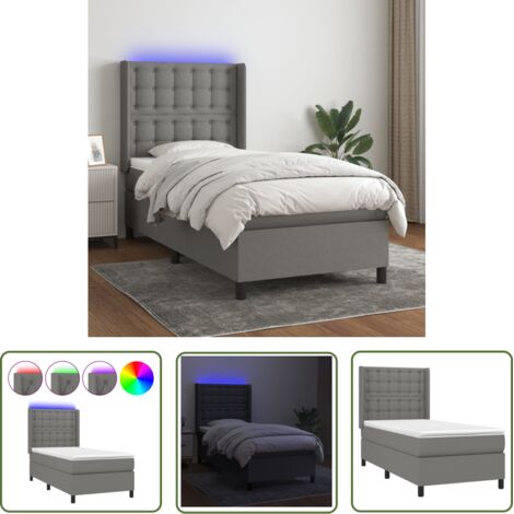 The Living Store Sommier à lattes de lit matelas LED Gris foncé 90x190cm Tissu - Lit Plateforme - Lit Design - Lit Moderne - Lit Avec Rangement - Lit Capitonné (1/5)