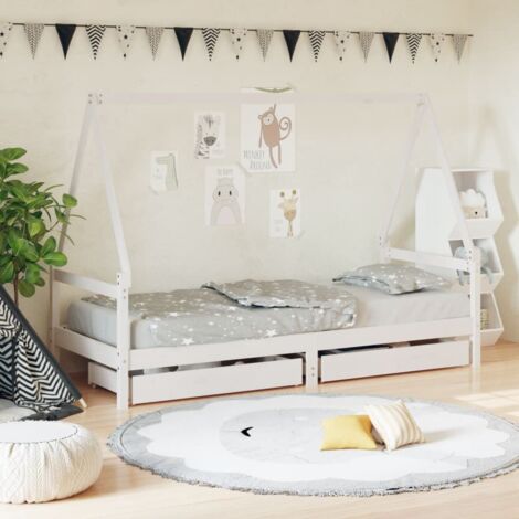 Lit enfant,Lit simple,Cadre de Lit enfant,Lit simple tiroirs blanc 80x200 cm bois de pin massif CIV281181 (1/5)