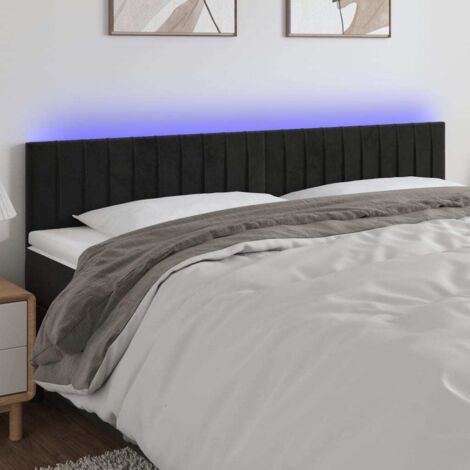 Tête de lit avec lumière LED,Panneau de lit,Décoration murale Noir 200x5x78/88 cm Velours XJDT919353 (1/5)