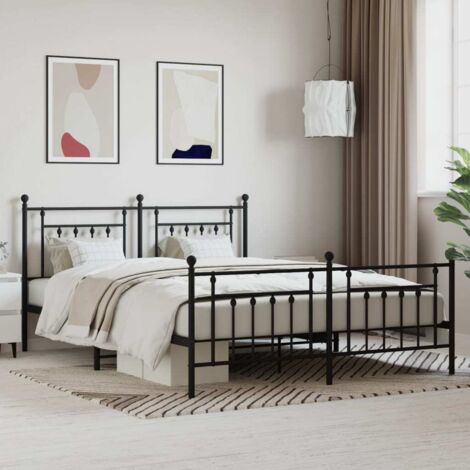 Lit adulte avec tête de lit/pied de lit, Lit double Cadre de lit métal noir 180x200 cm MEMV798032 (1/5)