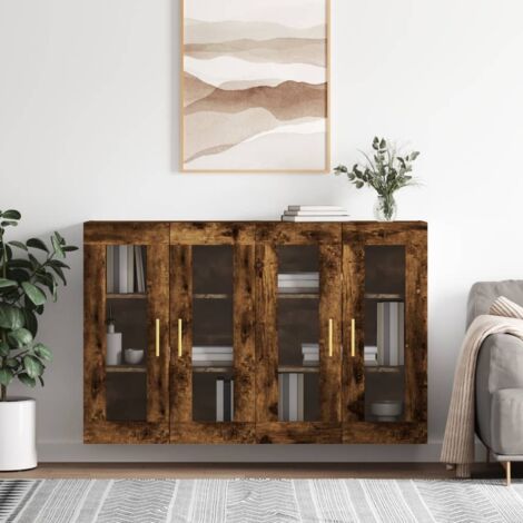 Lot de 2 Armoires murales,Armoire de rangement,Armoire suspendue chêne fumé bois d'ingénierie CNEI117343 (1/5)