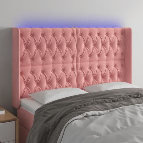 Tête de lit à LED,Panneau de lit,Pour Lit adulte,Décoration murale Rose 147x16x118/128 cm Velours XZZ602578 (1/5)