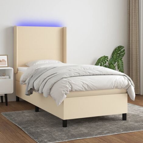 Sommier tapissier avec matelas et LED - Sommier pour Adulte et Enfant - Lit adulte - Crème 90x190 cm Tissu VSGS361087 (1/5)
