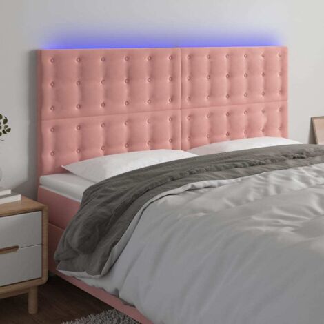 Tête de lit à LED,Panneau de lit,Pour Lit adulte,Décoration murale Rose 180x5x118/128 cm Velours XZZ151118 (1/5)