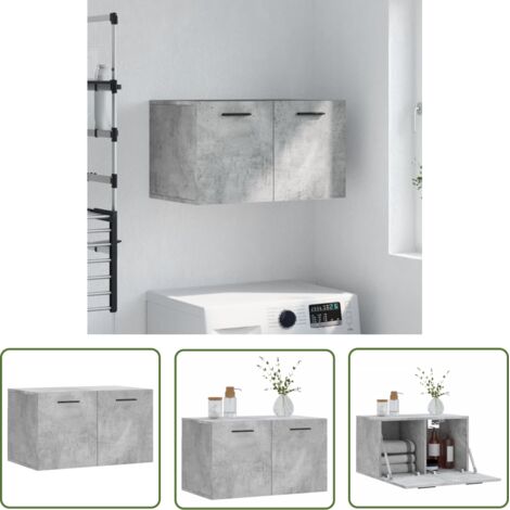 The Living Store Armoire murale Gris béton 60x36,5x35 cm Bois d'ingénierie - Armoire Murale - Meuble Mural - Rangement Mural - Étagère Murale - Placard Mural (1/5)