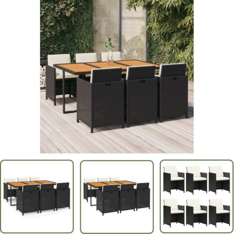 The Living Store - Ensemble à dîner de jardin coussins 7 pcs Résine tressée Noir (1/5)