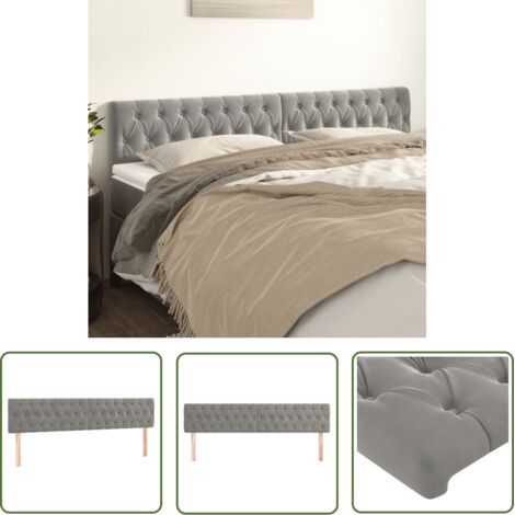 The Living Store Têtes de lit 2 pcs Gris clair 100x7x78/88 cm Velours - Tête De Lit - Tête De Lit Velours - Meuble Chambre - Literie - Décoration Chambre (1/5)
