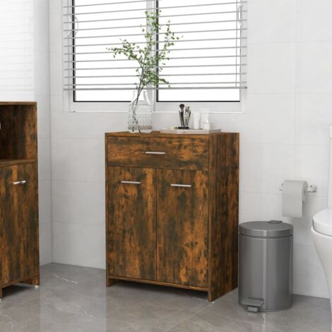 Armoire de bain Armoire de rangement Placard de Rangement Toilettes Chêne fumé 60x33x80 cm Bois d'ingénierie RTJEX388024 (1/5)
