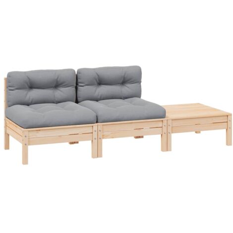 3 pcs Salon de jardin Salon d'extérieur Ensemble Meuble de Jardin Mobilier d'Extérieur avec coussins gris Bois de pin massif XEJZT204946 (1/5)