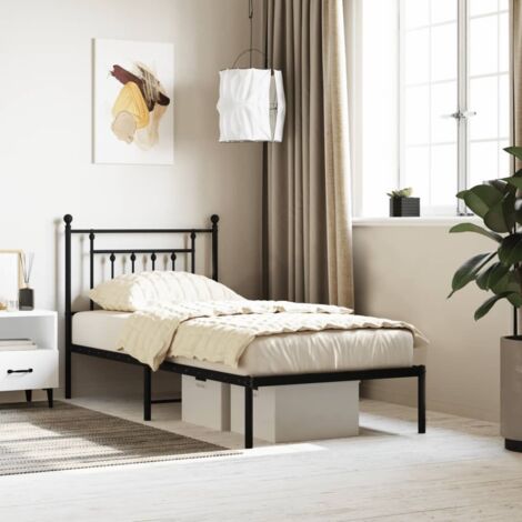 Lit adulte et tête de lit，Lit simple Cadre de lit métal noir 80x200 cm MEMV339626 (1/5)